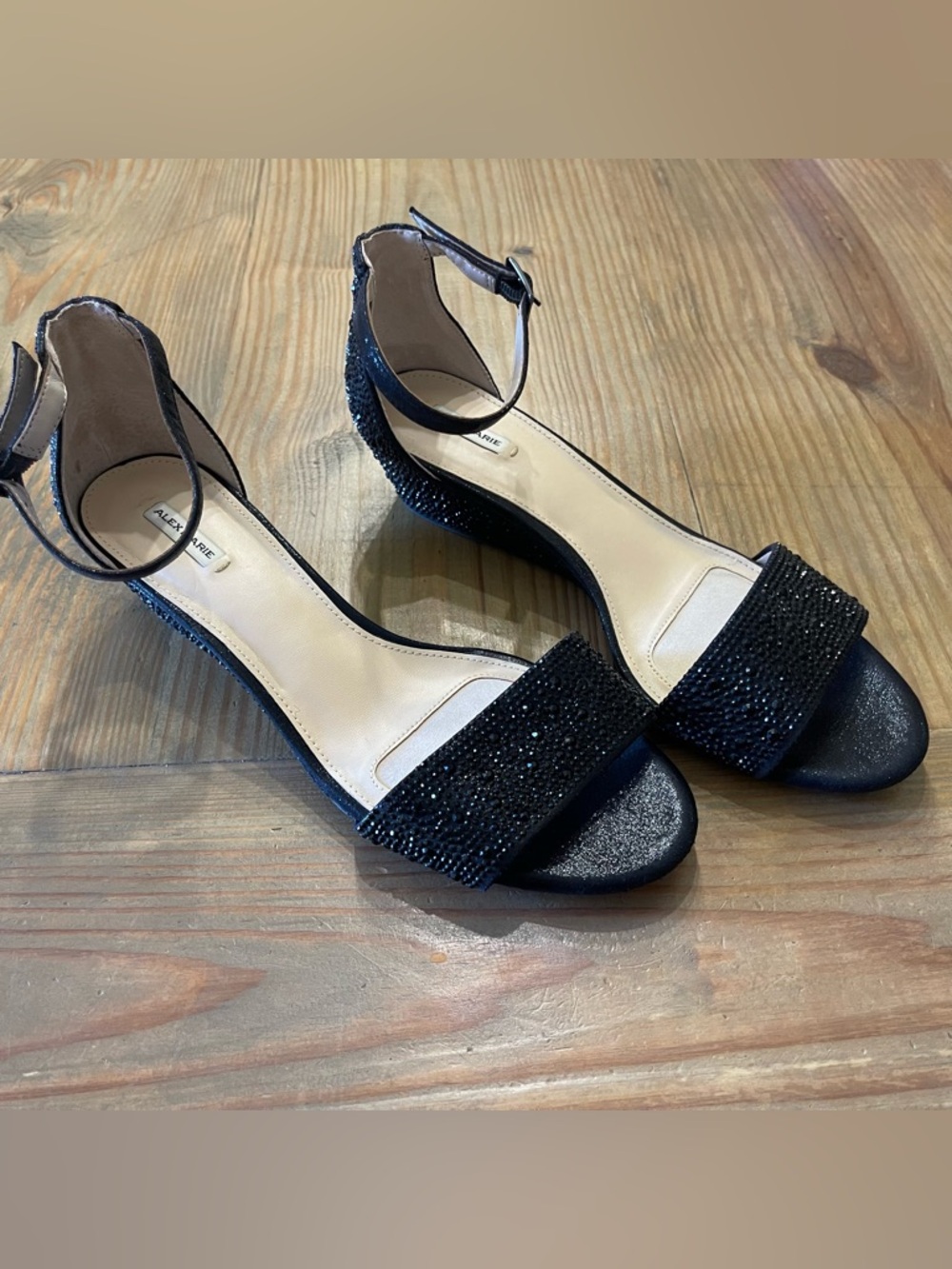 Alex Marie Black Sparkle Open-Toe Ankle-Strap Heels